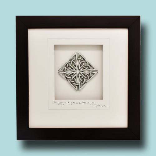 Celtic Knot, Diamond, Wood finish frame, Celtic Knot Motif, Cynthia Webb Designs, Signed and Titled Mat , Handcrafted in the USA