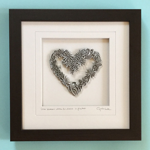 Flower Heart, 10x10 inch Wood finish frame, Love, Valentines & Anniversary, Flower Motif, Cynthia Webb Designs, Signed and Titled Mat, Handcrafted in the USA