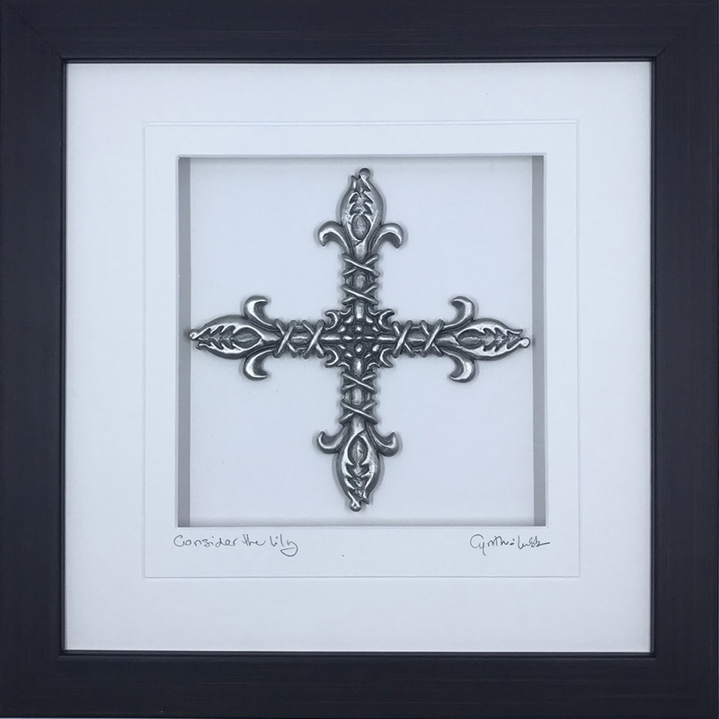 Fleur De Lis wood frame 10x10 inch, Anniversary, Wedding, Love, Inspiration Motif, Cynthia Webb Designs, Signed and Titled Mat, Handcrafted in the USA