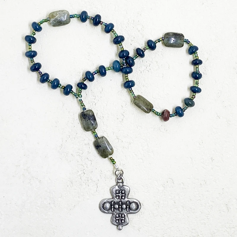 Touch Faith, Small, Blue green stone option, Prayer Beads, , Cynthia Webb Designs, Fine Pewter, Handcrafted in the USA