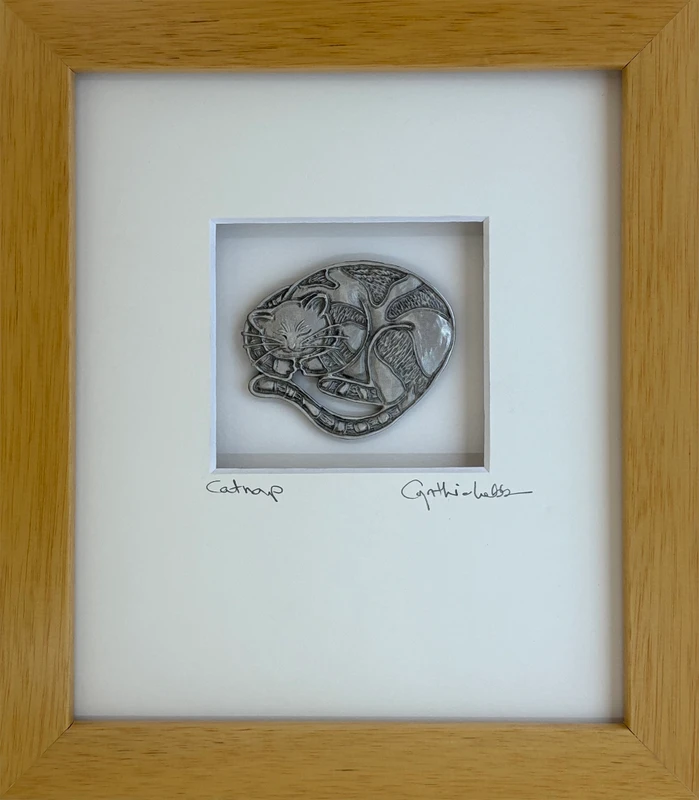 Catnap Maple, Maple Frame  7x8 inches| Cynthia Webb Designs | Fine Pewter, Handcrafted in the USA