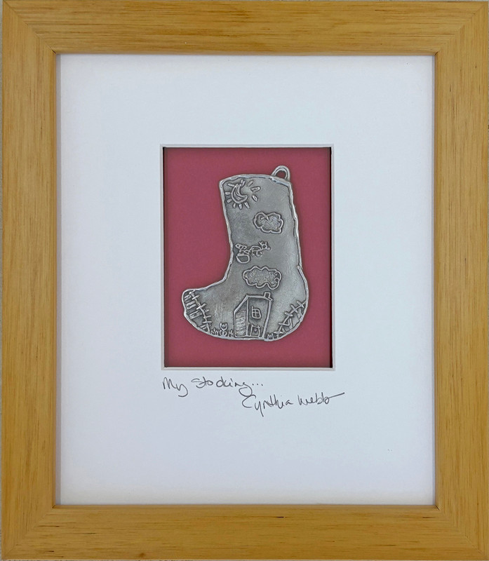 My Stocking Framed Maple | Cynthia Webb Designs | Fine Pewter, Handcrafted in the USA