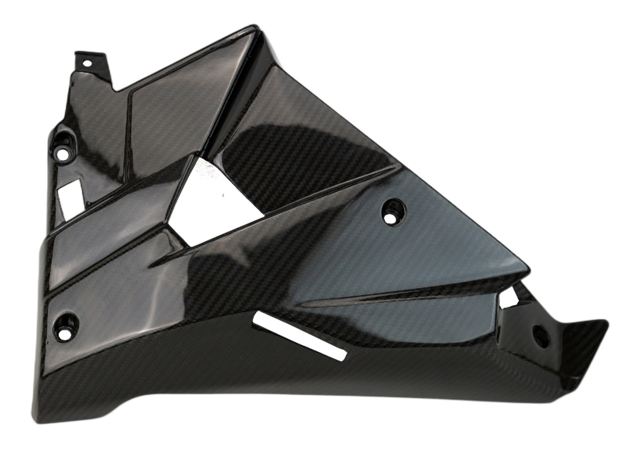 Left Belly Panel in Glossy Twill Weave Carbon Fiber for Aprilia RS457