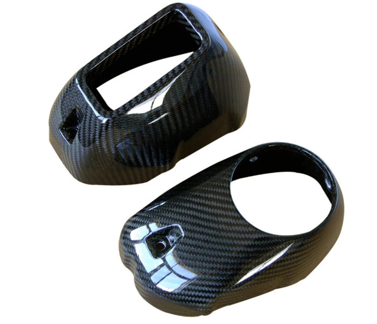 Exhaust Trim (upper and lower) in Glossy Twill Weave Carbon Fiber for BMW R1200GS, R1250GS 2013-2023 (Fits ADV)