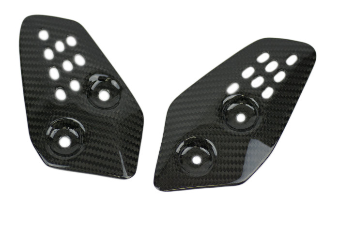 Carbon Fiber Heel Plates For 2006-2012 Yamaha FZ1 Fazer – Gloss 3K Twill, Pre-Drilled