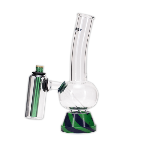 501506597 - GLASS CHAMBER BONG - BLUE/GREEN BASE 24MM x 34MM 3MM THICK ZAP SQUASH CHAMBER WATERFALL