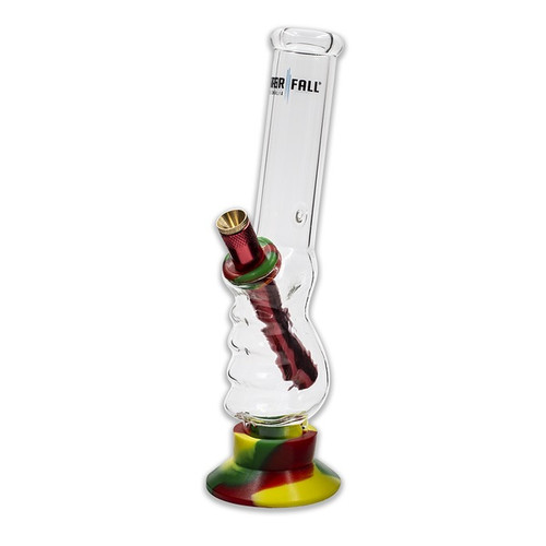 501507190-0003 - GLASS BONG - WATERFALL HEAVY WEIGHT MEDIUM GLASS GRIPPER RASTA W/ANOD STEM