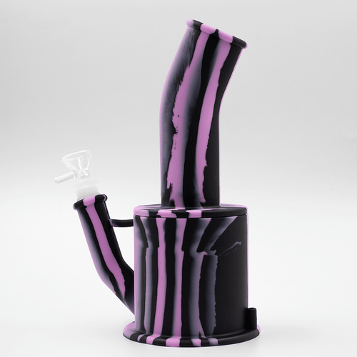501508242-0002 - BONG- SILICONE BENT SHORT STACK -  BLACK & PURPLE 2 PACK