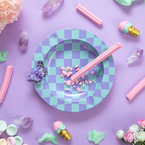 5031651 - Green & Purple Checkers Metal Ashtray - 2 PACK