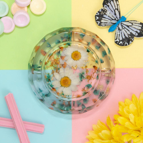 5031646 - Gold Flakes & Flowers Resin Ashtray - 2 PACK