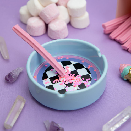 5031659 - Pale Blue Checkers Ceramic Ashtray - 2 Pack