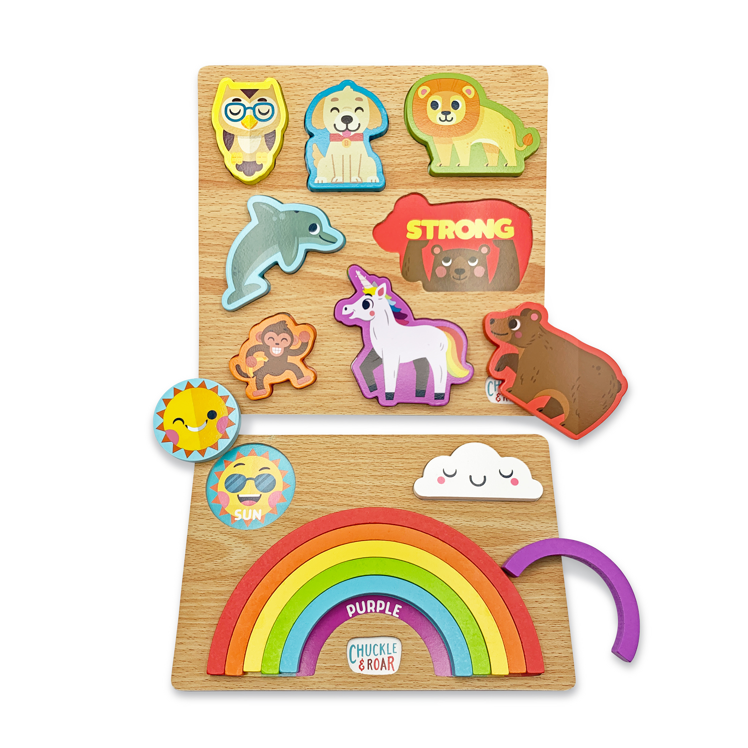2 Pack Wooden Puzzles- Rainbow and Animals