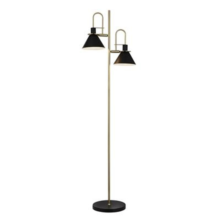 The Trombone floor lamp is an impressive piece of design that is sure to catch anyone's eye, regardless of their interest in music. With its unique brass work based on the iconic instrument, this lamp is a true work of art. Two black funnel-shaped shades are fixed to the stand, providing a downward projection of light that is perfect for cozy evenings spent reading in your favorite armchair.