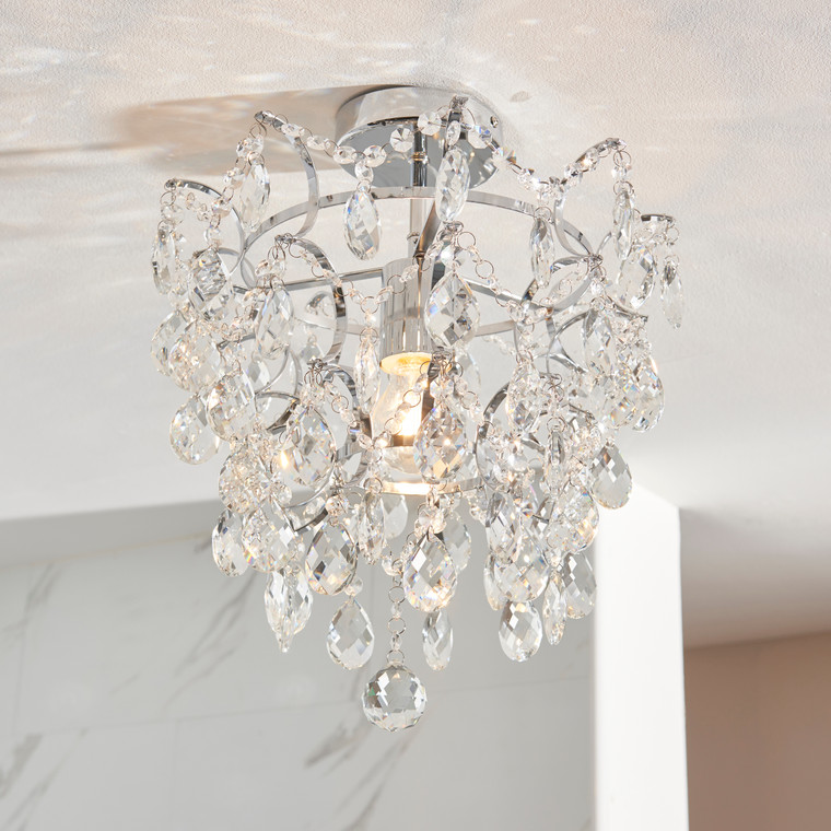 Alisona Flush Bathroom Chandelier with clear faceted crystals.