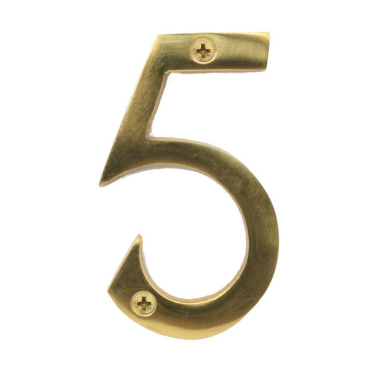 No.5 Solid Brass Door Numbers and Letters, 75mm - Front view