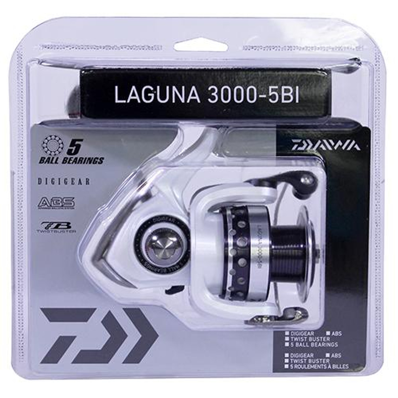 Daiwa Laguna 5BI Spinning Reel 5000, 4.6:1 Gear Ratio, 6 Bearings, 18 lb  Max Drag, Clam