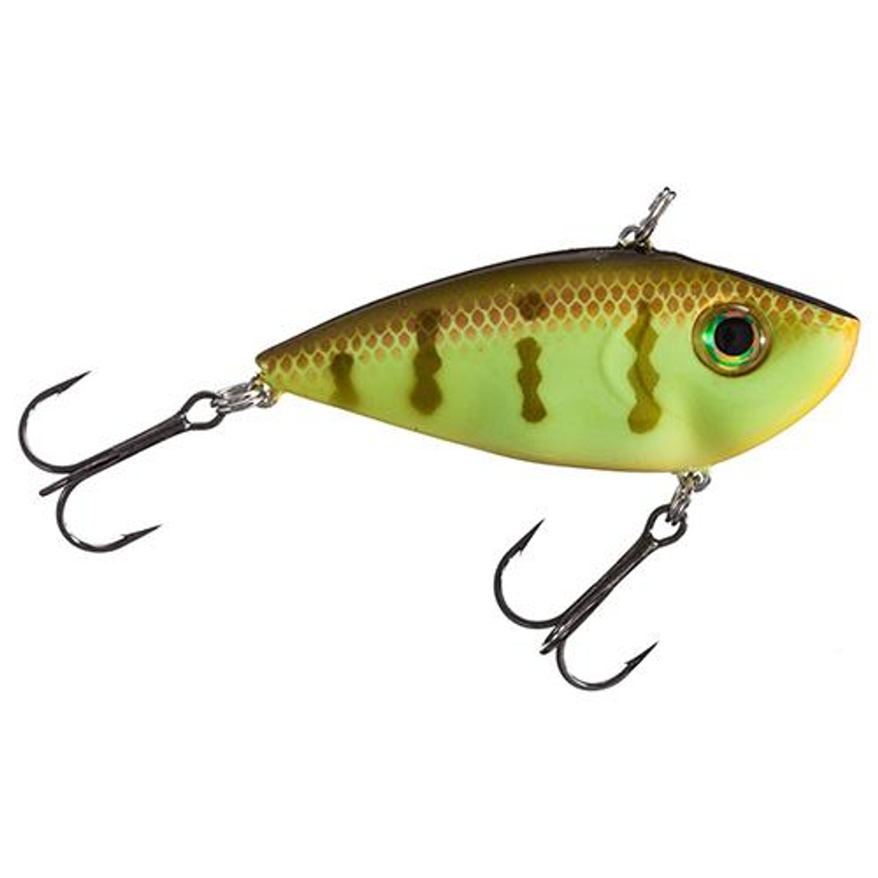 Strike King Lures Red Eyed Shad 1/2 oz Hard Lipless Crankbait Lure 3 1/4  Length. 8' Depth, Two Number 6 Treble Hooks, Chartreuse Perch, Per 1, REYESD12-650