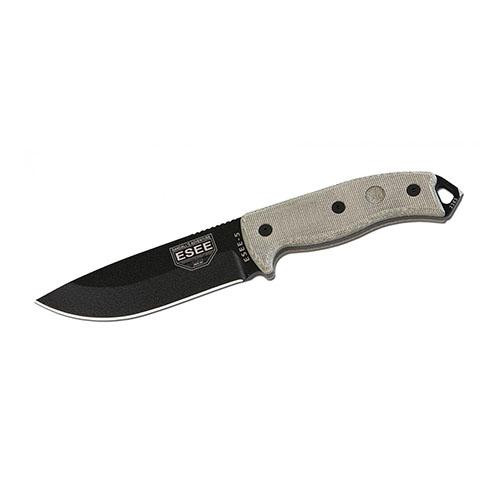 Esee Knives ESEE-5  Plain Edge, Tan Micarta Handles, Black Kydex Sheath, Clip Plate
