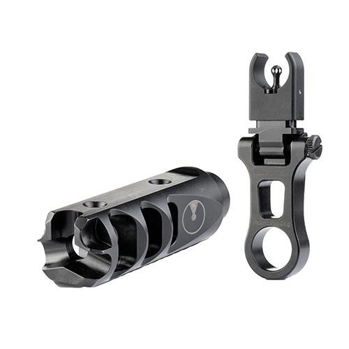 Ultradyne C4 Muzzle Device Combo Dynamount Flip-Up Front Sight Mercury Muzzle Brake AR-15 1/2"-28, Black