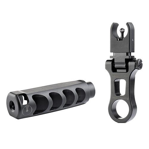 Ultradyne C4 Muzzle Device Combo Dynamount Flip-Up Front Sight Apollo Muzzle Brake AR-15 1/2-28, Black