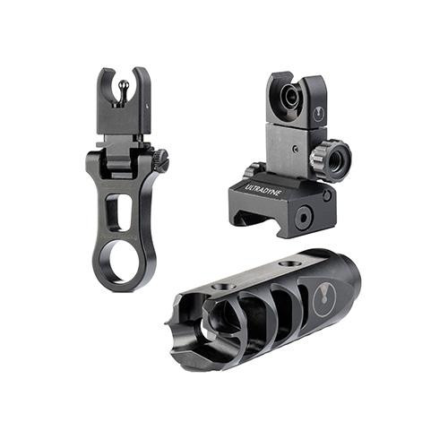 Ultradyne C4 Sight System Combo Dynamount Flip-Up Front Sight Flip-Up Rear Sight, Mercury Muzzle Brake, AR-15 1/2"-28, Black