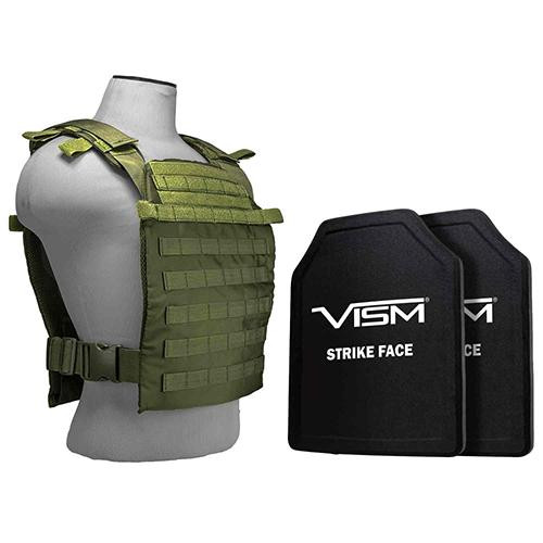 NcStar Larger Fast Plate Carrier with 11 x 14 Level III+ PEShooters Cut 2X Hard Ballistic PPlates, Green