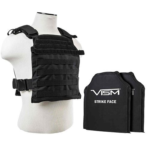 NcStar Fast Plate Carrier with 10 x 12 Level IIIA Shooters Cut 2X Soft Ballistic Panels, Black