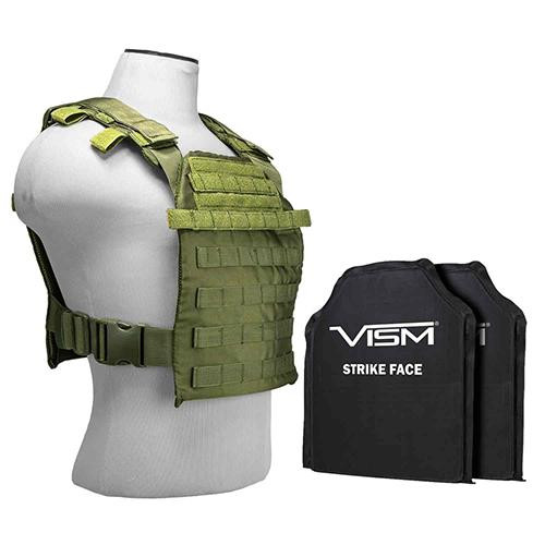 NcStar Fast Plate Carrier with 10 x 12 Level IIIA Shooters Cut 2X Soft Ballistic Panels, Green