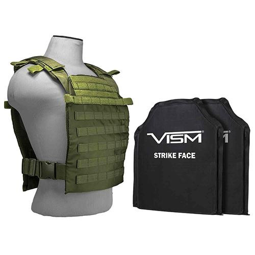 NcStar Fast Plate Carrier with 11 x 14 Level IIIA Shooters Cut 2X Soft Ballistic Panels, Green