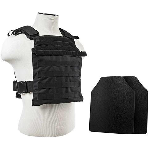 NcStar Fast Plate Carrier with 10x12 Level IIIA Shooters Cut 2x Hard Ballistic Plates Black