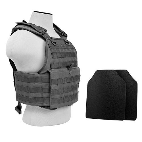 NcStar Plate Carrier Vest with 10x12 Level IIIA Shooters Cut 2x Ballistic Panel Urban Gray