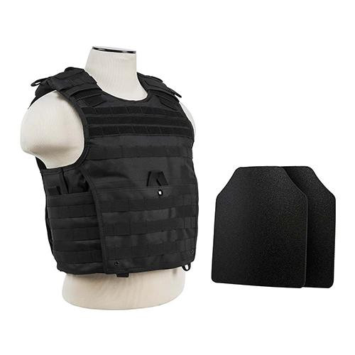 NcStar Expert Plate Carrier, 10x12 Level IIIA Shooters Cut 2x Hard Ballistic Plates Black