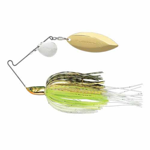 Terminator T-1 Original Titanium Spinnerbait 1/2 oz, Colorado/Willow Blade (Nickel/Gold), Yellow Perch, Per 1