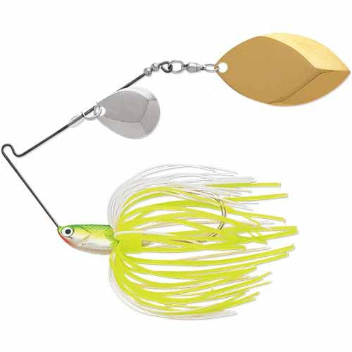 Terminator T-1 Original Titanium Spinnerbait 3/8 oz, Colorado/Willow Blade (Gold/Nickel), Chartreuse White Shad, Per 1