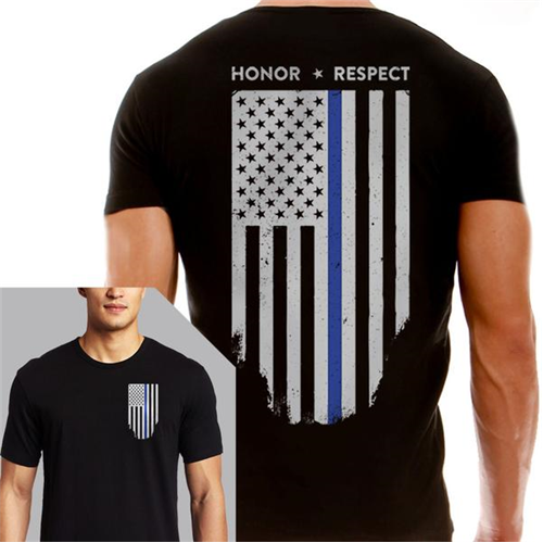 Thin Blue Line Mens T-Shirt - Thin Blue Line Flag TBL-BLACK-LARGE