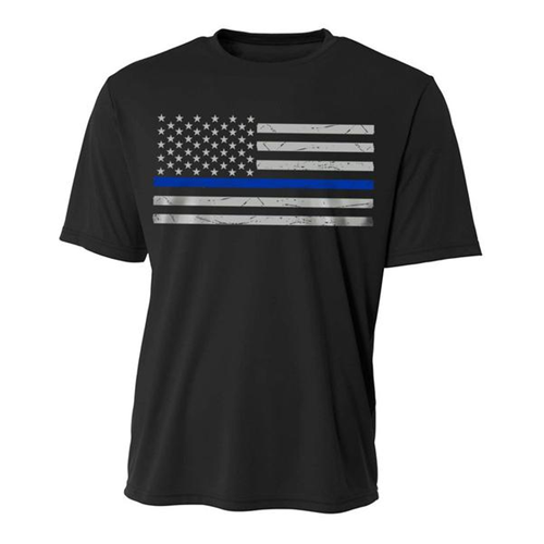 Thin Blue Line Performance, Polyester Mens T-Shirt - Classic POLY-CLASSIC-BLACK-MEDIUM
