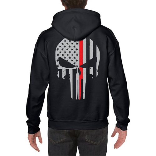 Thin Blue Line Hoodie - Thin Red Line Skull REDPUN-H-BLACK-L