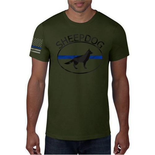 Thin Blue Line Mens T-Shirt -Thin Blue Line Sheepdog SHEEPDOG-GREEN-MEDIUM