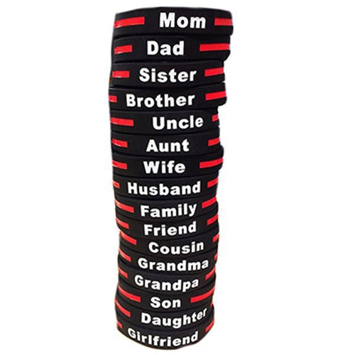 Thin Blue Line Personalized - Thin Red Line Silicone Bracelet, Daughter, 8 Inch TRL-DAUGHTER-BR