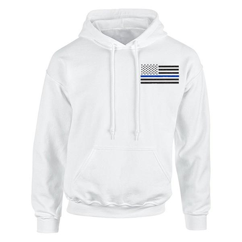 Thin Blue Line Hoodie - Thin Blue Line American Flag TBL-H-SMALL-LOGO-WHITE-XXL