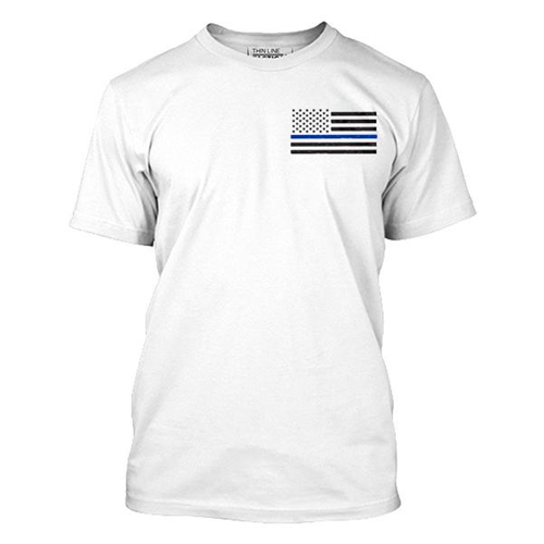 Thin Blue Line Mens - T-Shirt - Thin Blue Line Flag MEN-TBL-SMALL-LOGO-WHITE-LARGE