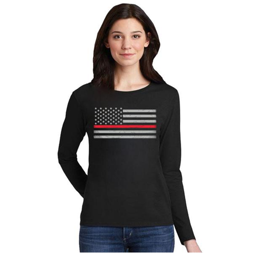 Thin Blue Line Womens - Long Sleeve Classic WOMEN-LS-CLASSIC-RED-BLACK-MEDIUM