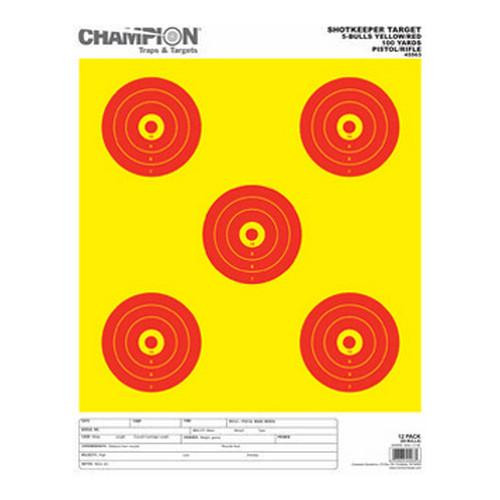 Champion Traps and Targets Shotkeeper 5 Bulls (Per 12) Bright Yellow/Red, Large