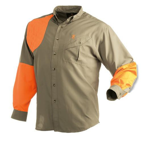 Browning Cross Country Upland Long Sleeve Shirt Khaki/Blaze, Medium