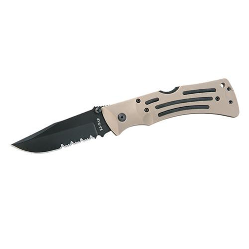 KaBar Mule Folder Deset Tan, Polyester Sheath, Serrated Edge (Clam Pack)