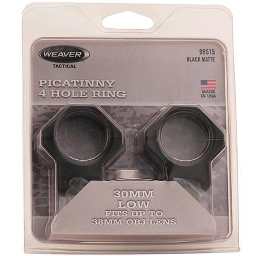 Weaver Tactical 4 Hole Picatinny Rings 30mm, Low Matte