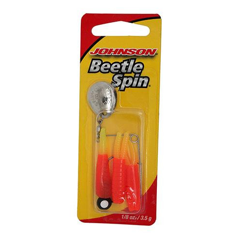 Johnson Rattlin Beetle Spin, 2" Length, 1/4 oz Bait Size, #4 Hook, Chartreuse