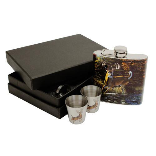 Rivers Edge Products Flask w/Shot Glasses Deer