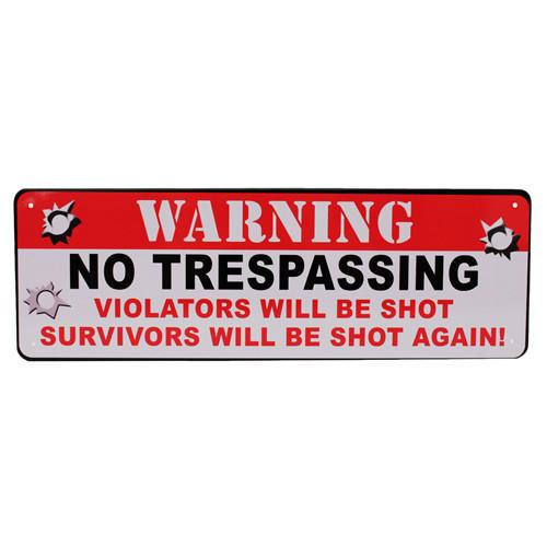 Rivers Edge Products 10.5" x 3.5" Tin Sign Warning No Trespassing