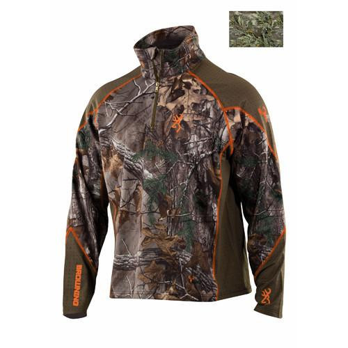 Browning Hell's Canyon Midweight Base Layer 1/4 Zip Shirt, Realtree Max 1 Camo Small